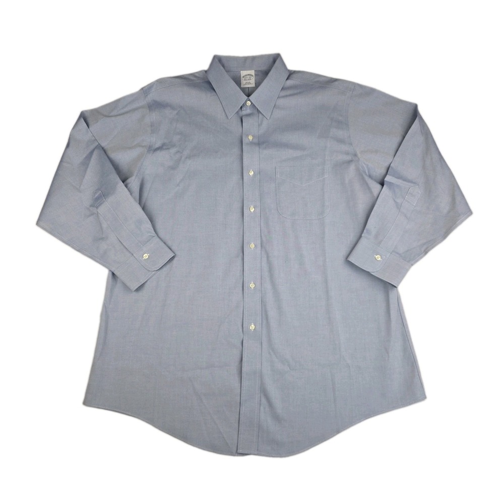 Brooks Brothers 1818 Dress Shirt Mens 17.5 Blue Non Iron Cotton Long Sleeve